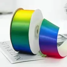 [A-024630] Dubbelsatijn lint dubbelzijdig Regenboog kleurrijk 40 mm per 2 meter