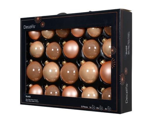 [A-027616] Kerstballen Glas Peach Pearl 7 cm Set van 21