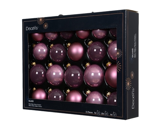 [A-027618] Kerstballen Glas Vintage Roze 7 cm Set van 21