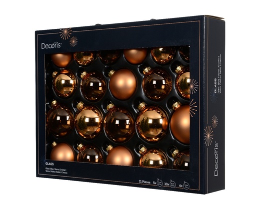 [A-027622] Kerstballen Glas Brandy 7 cm Set van 21