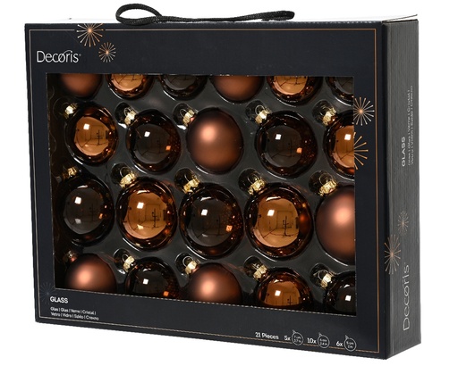 [A-027623] Kerstballen Glas Espresso 7 cm Set van 21