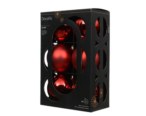 [A-027626] Kerstballen Glas Kerstrood 8 cm Set van 6