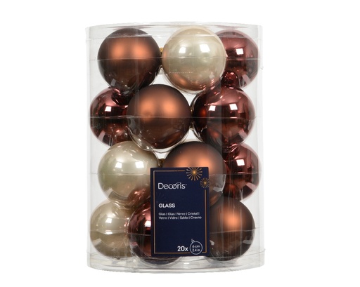 [A-027629] Kerstballen Glas Bruinmix 6 cm Set van 20