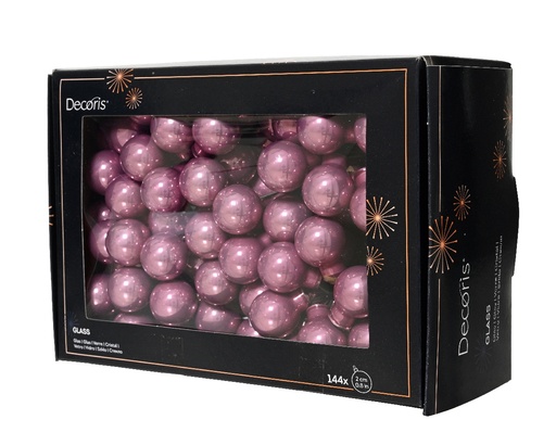 [A-027632] Balletjes op draad 2 cm Vintage Roze Glans doos 144 stuks kerstballen
