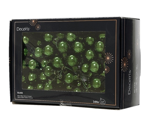 [A-027638] Balletjes op draad 2 cm Dennengroen Glans doos 144 stuks kerstballen