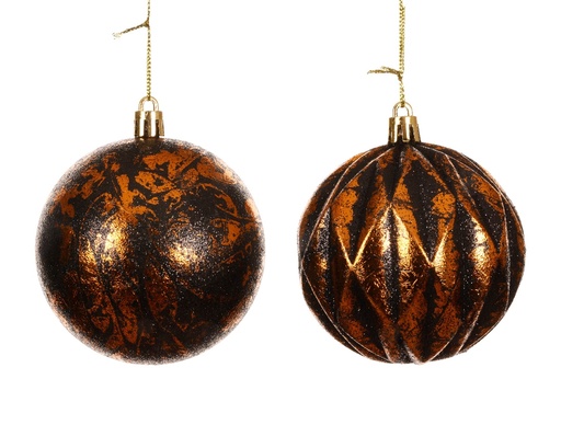 [A-027644] Luxe Kerstballen 8 cm Zwart en Koper onbreekbaar set 2 stuks