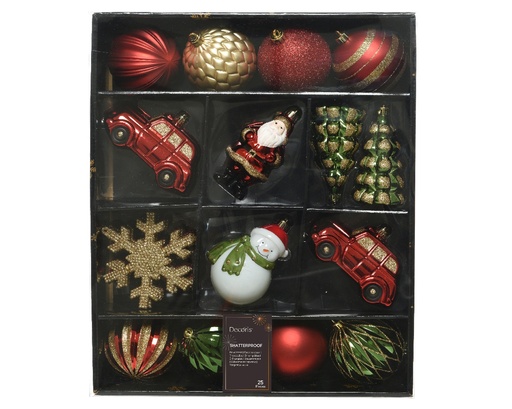 [A-027646] Kerstballen 8 cm Rood Groen Goud mix onbreekbaar doos 25 stuks