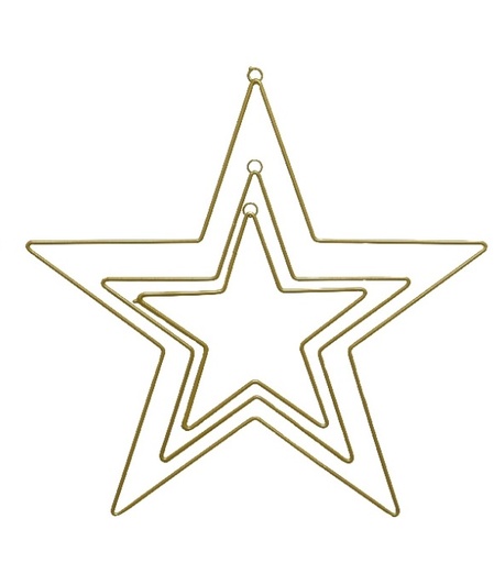 [A-027673] Metalen Sterframes Goud, grootste is 50 cm set van 3