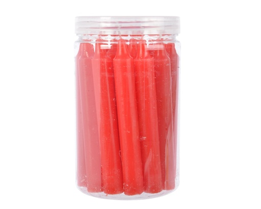 [A-027690] Kaarsen wax Korte dunnere dinner kaarsen metallic Rood dia 1.3cm x H.10.5cm / koker 22 stuks