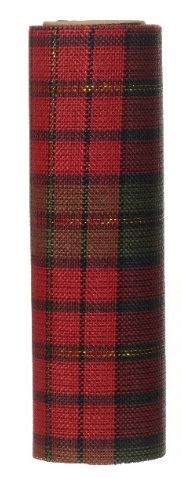 [A-027691] Decostof Tafelloper Tartan rood-groen smalle ruit polyester Dessin A  200cm x 14.5cm