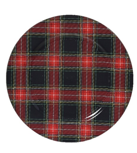 [A-027695] Onderbord Tartan Schotse ruit donker blok 33 cm rond kunststof