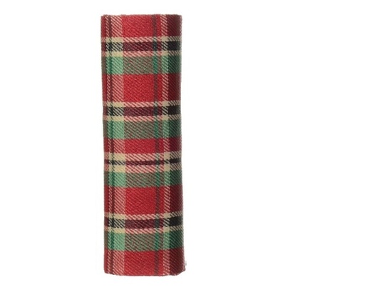 [A-027701] Decostof Tafelloper Tartan rood-groen streep ruit polyester Dessin B  200cm x 14.5cm