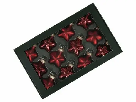 [A-027730] Stervormige kerstballen glas Donker Rood combi Mat Glans 40 mm doos 12 stuks