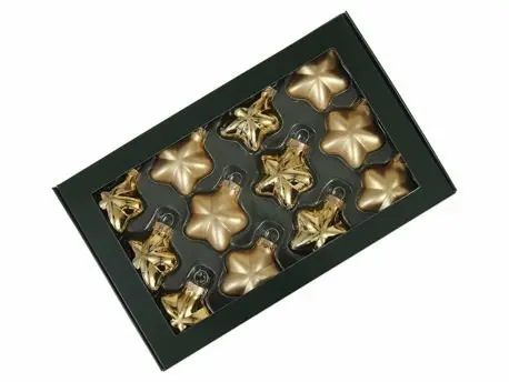 [A-027731] Stervormige kerstballen glas Goud combi Mat Glans 40 mm doos 12 stuks