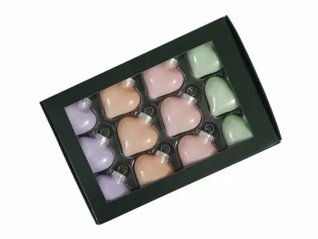 [A-027736] Harten hangers glas Pastel combi Mat/Glans 40 mm doos 12 stuks