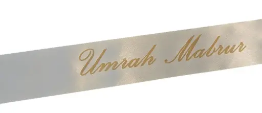 [A-028099] Hadj en Umrah Boeket hanglint met eigen Matgouden opdruk Ivory 45 mm x 50 cm