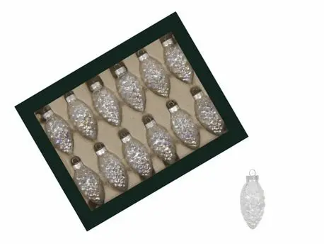 [A-028231] Hangers Dennenappelvorm Clear Pearl 6 cm doos 12 stuks 