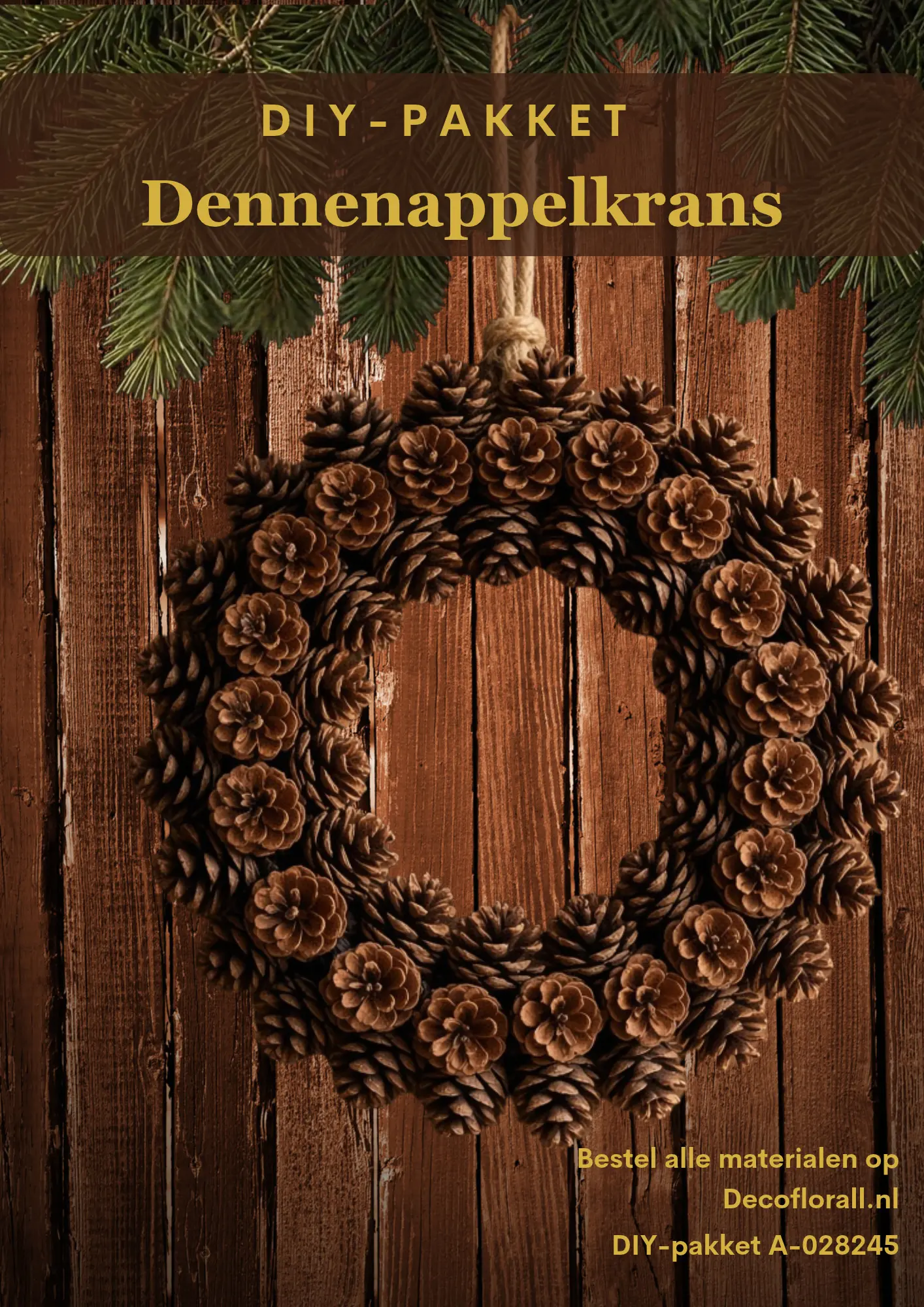 Dennenappelkrans op metalen frame